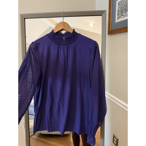Talbots Purple WOVEN SLEEVE SMOCKED TOP Size Large Medium NWT - Picture 4 of 8